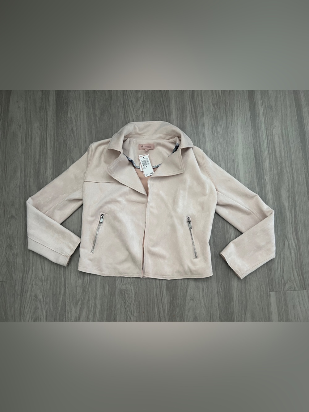 Philosophy Blush Pink Faux Suede Moto Jacket Women’s Medium NWT